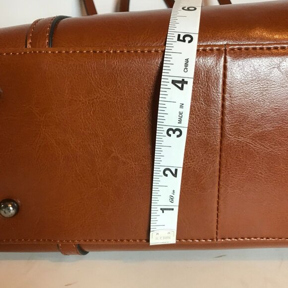 Brown Shoulder Handbag Faux Leather Tote Bag Zip Top - Picture 9 of 10